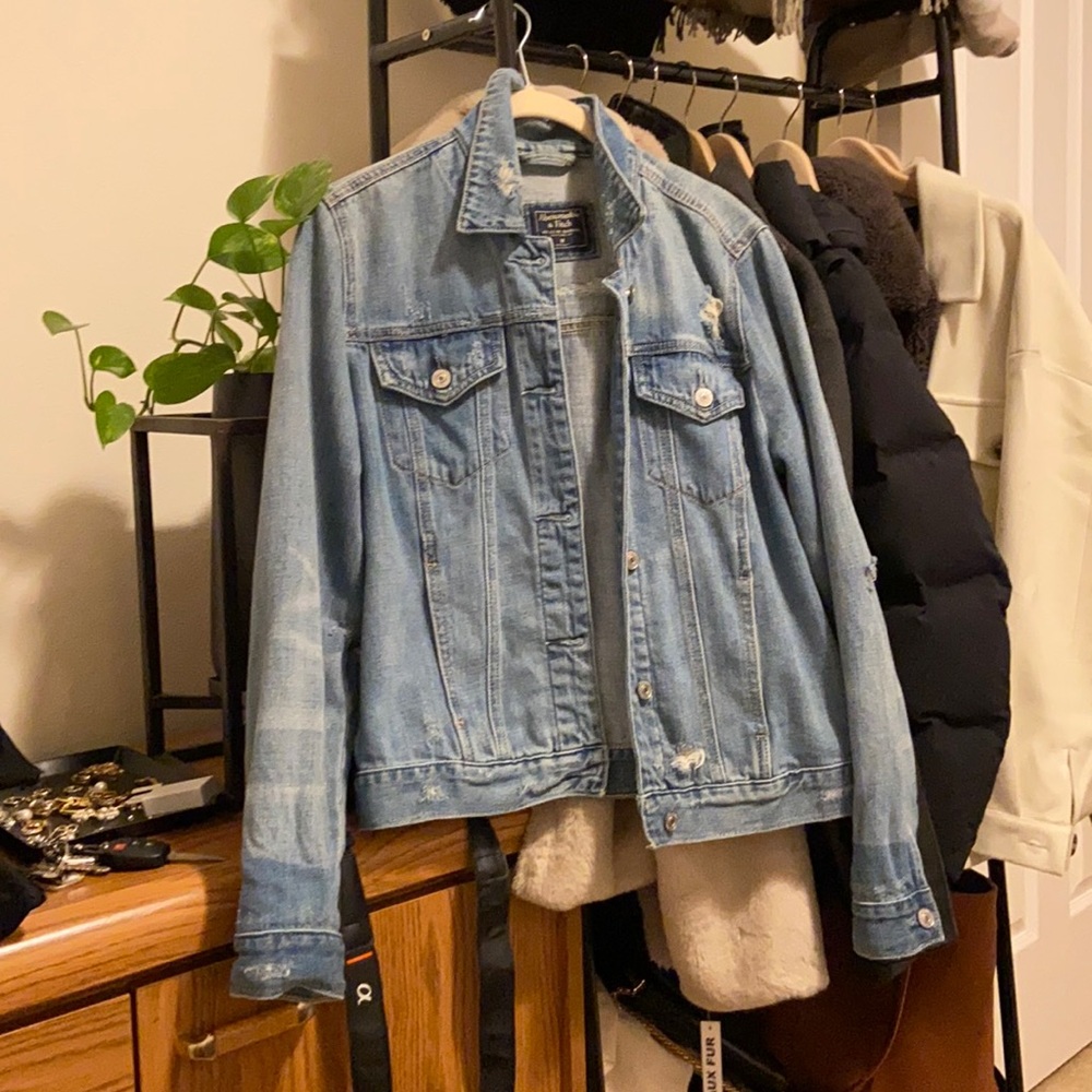 Abercrombie & Fitch Light Blue Distressed Denim Jacket